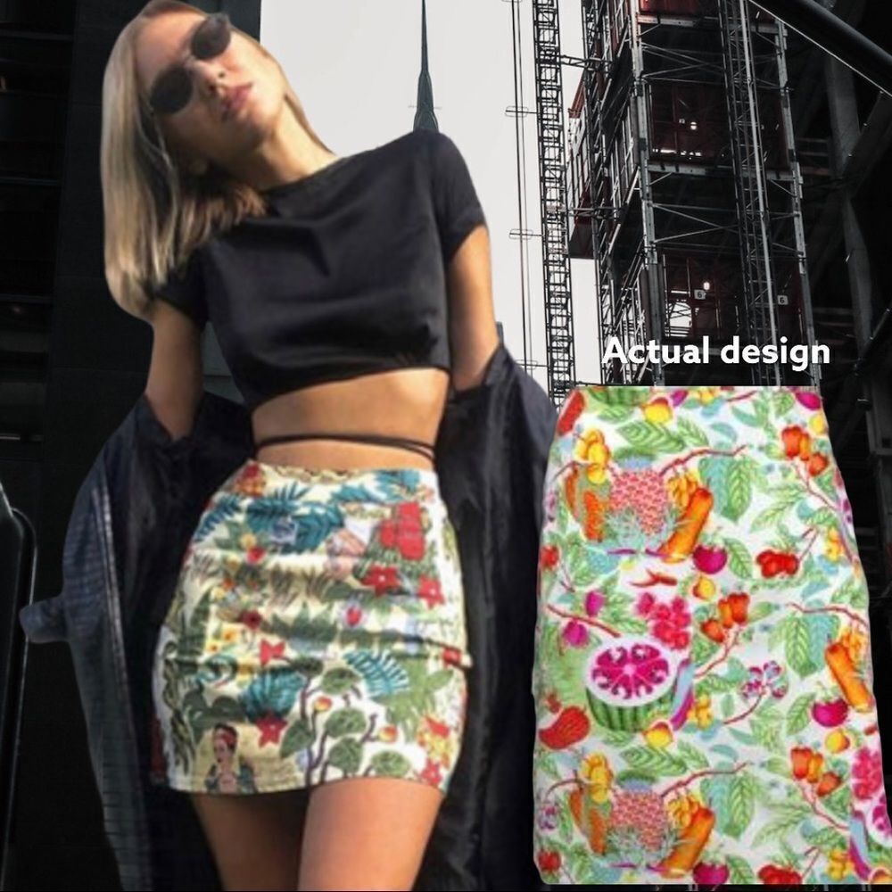Bush wacker white with fruit design pencil skirt